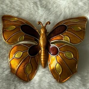 Vintage Orange Deep Amber Enamel Butterfly Brooch Pin. Made In West Germany
